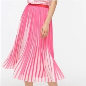 J Crew NWT pink white pleated midi skirt red band waist